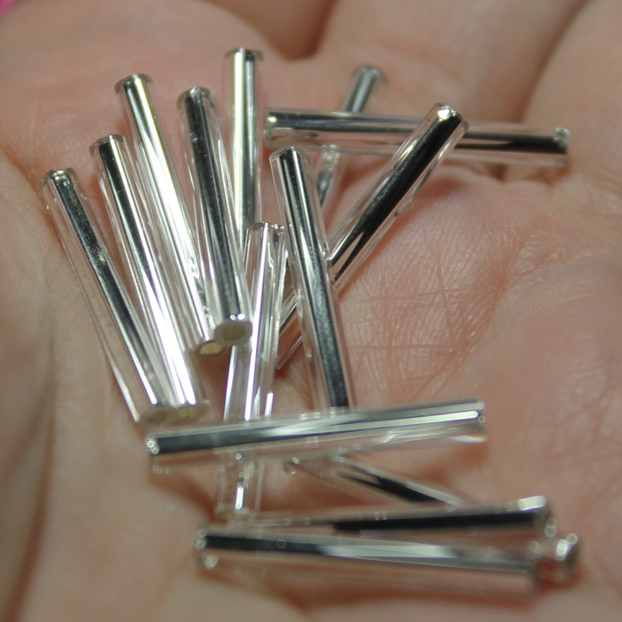 Silver Lined Crystal Bugles ~ 20mm STRAIGHT 1