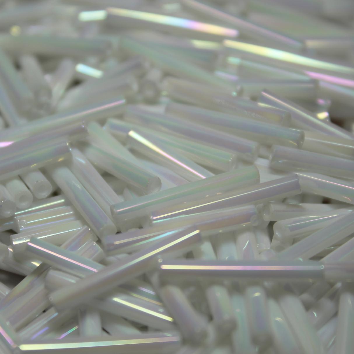 Opaque White AB Bugles ~ 20mm STRAIGHT 420A