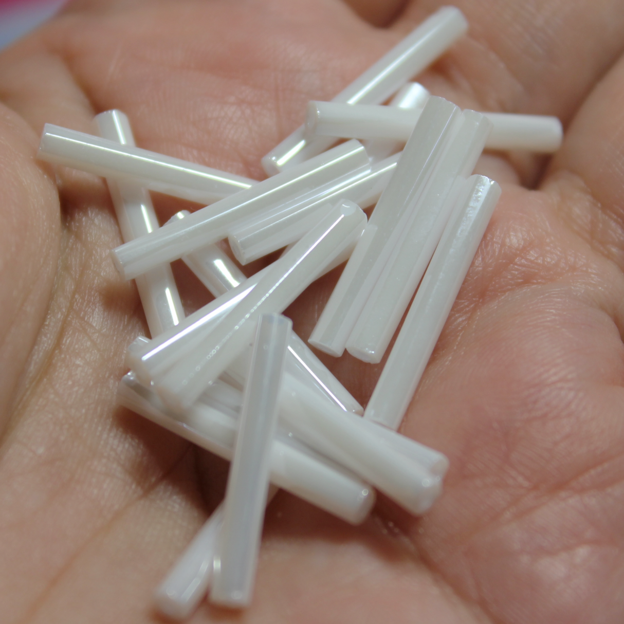 Opaque White Luster Bugles ~ 20mm STRAIGHT 420