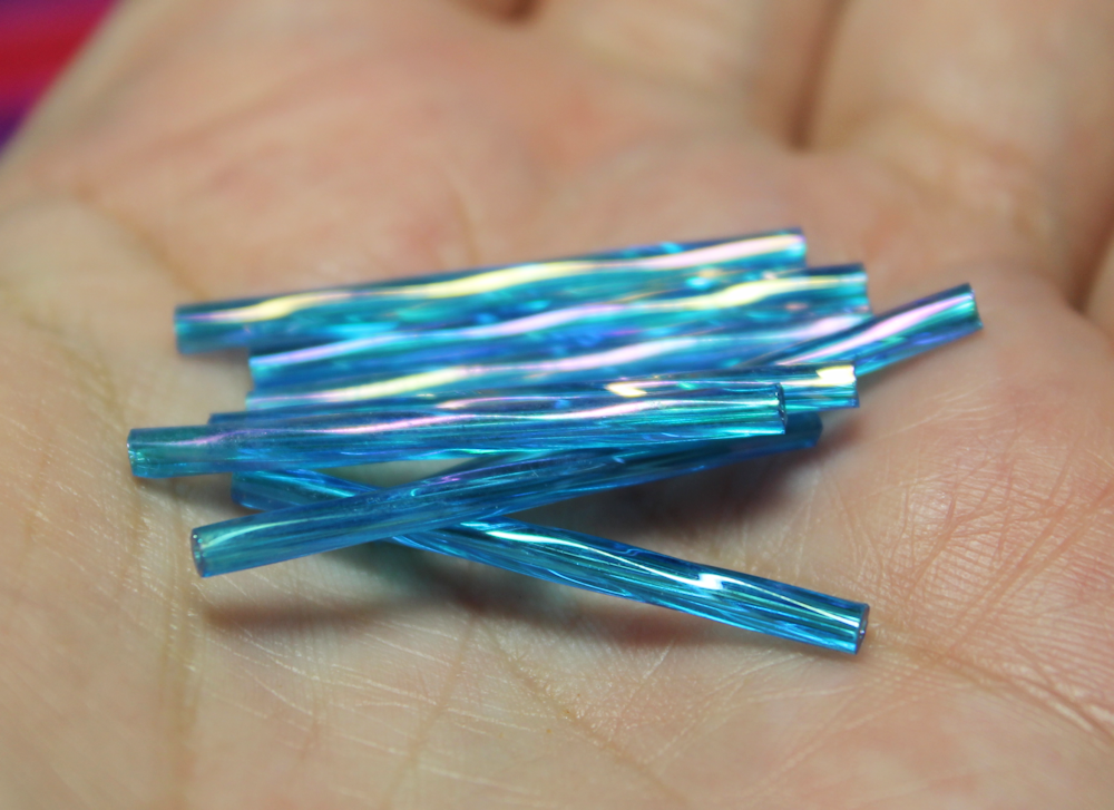 30mm Twist Bugles - Transparent Aqua Rainbow - T30J