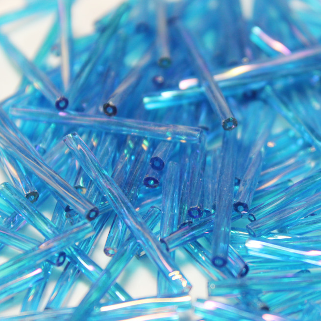 30mm Twist Bugles - Transparent Aqua Rainbow - T30J