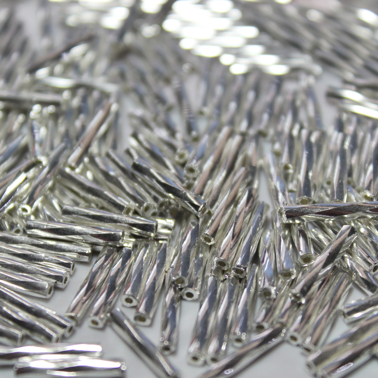 Metallic Silver Bugles ~ 12mm TWIST 470
