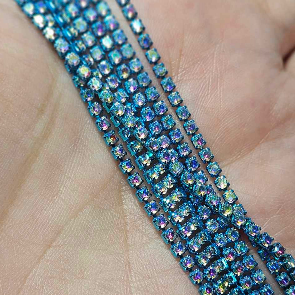 5 yards SS6 Metallic Blue Zircon Clear AB Banding - MB6V