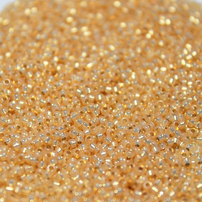 Gilt Lined Dyed Apricot Alabaster ~ 15/0 JSB 552 Japanese seed beads