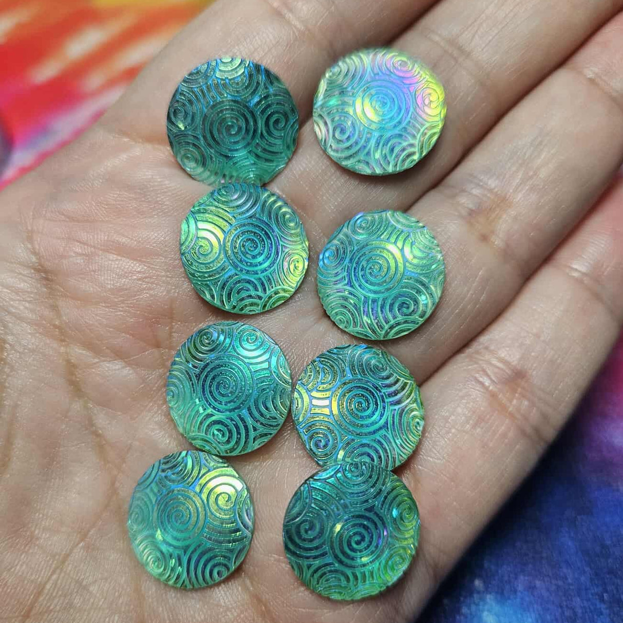 4 pair - 16mm Aqua Swirl Resin AB Flatback Cabochon - S172