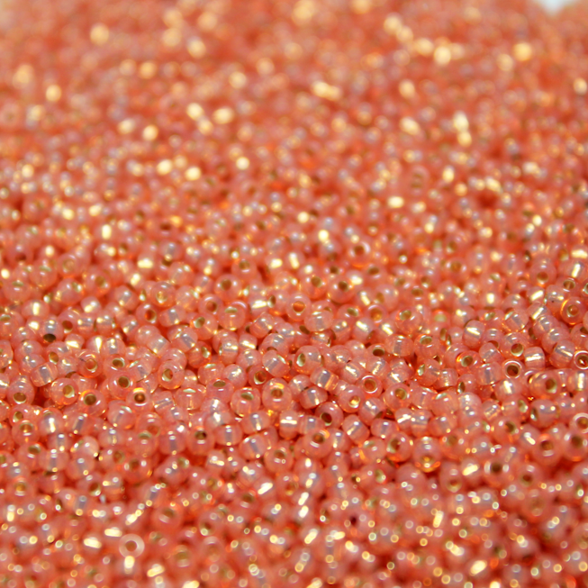 Gilt Lined Dyed Salmon Alabaster ~ 15/0 JSB 553 Japanese Seed Beads