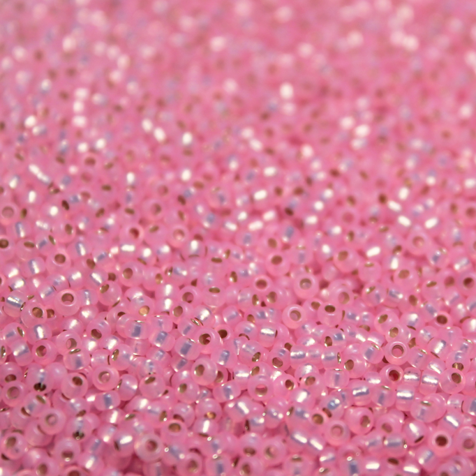 Gilt Lined Dyed Pink Alabaster ~ 15/0 JSB 583 Japanese Seed Beads