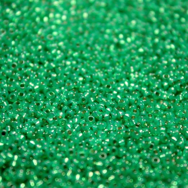 Gilt Lined Dyed Shamrock Green Alabaster ~ 15/0 JSB 586 Japanese Seed Beads