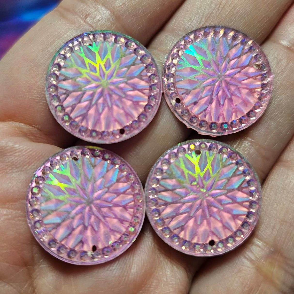 2 pair - 20mm Round Pink Starblanket Resin AB Flatback Sew-On - S205