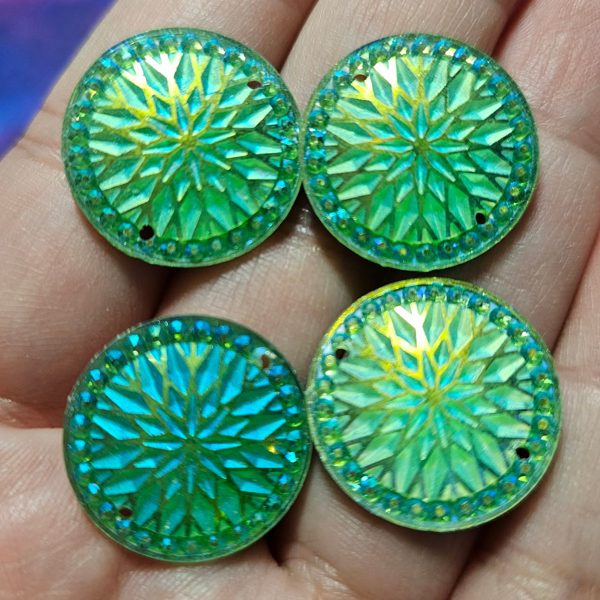 2 pair - 20mm Round Green Starblanket Resin AB Flatback Sew-On - S210
