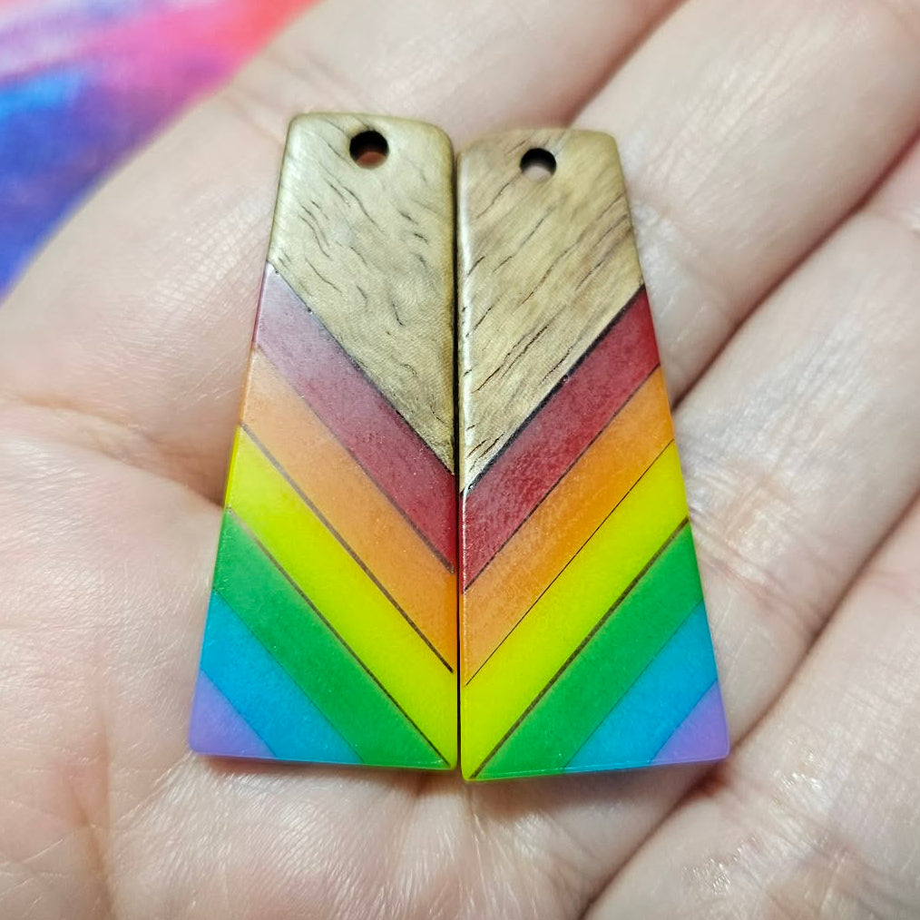 Rainbow Resin & Wood Inlay Trapezoid Slabs - S220