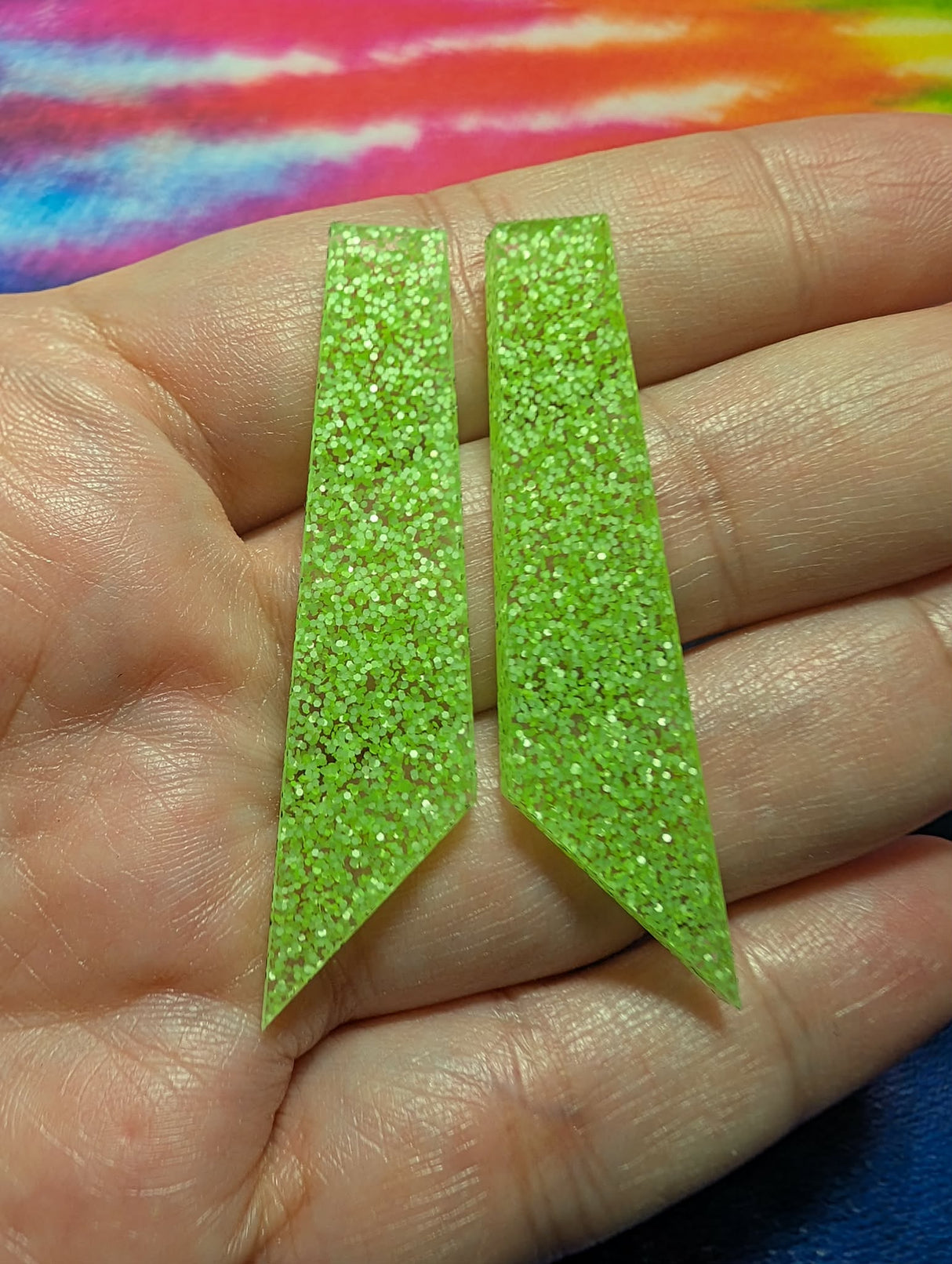 2" Neon Green Glitter Acrylic Angled Trapezoid - S23