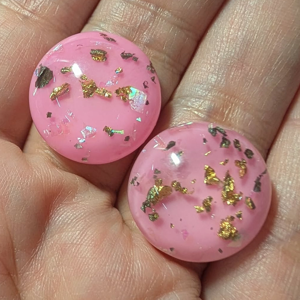 20mm Round Foiled Resin Pink Cabochons - S85