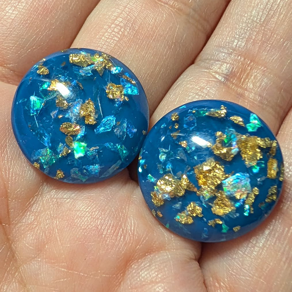 20mm Round Foiled Resin Royal Blue Cabochons - S76