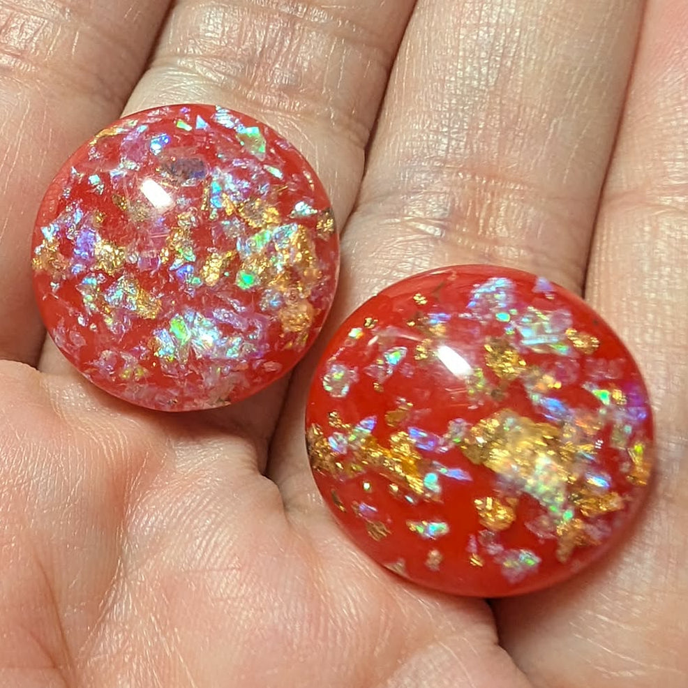 20mm Round Foiled Resin Red Cabochons - S89