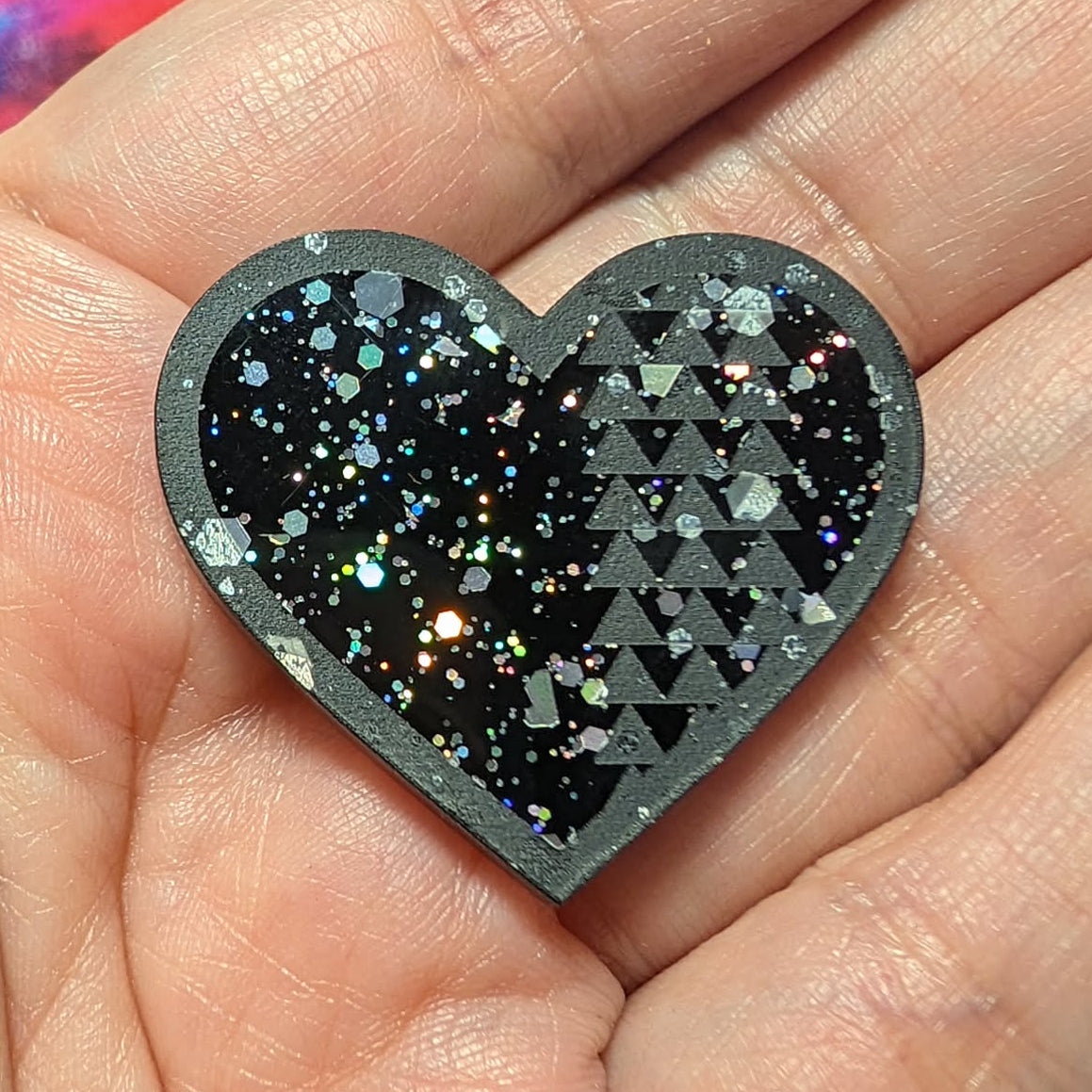1.5" Black Thunder-Heart Glitter Cabochons - S232