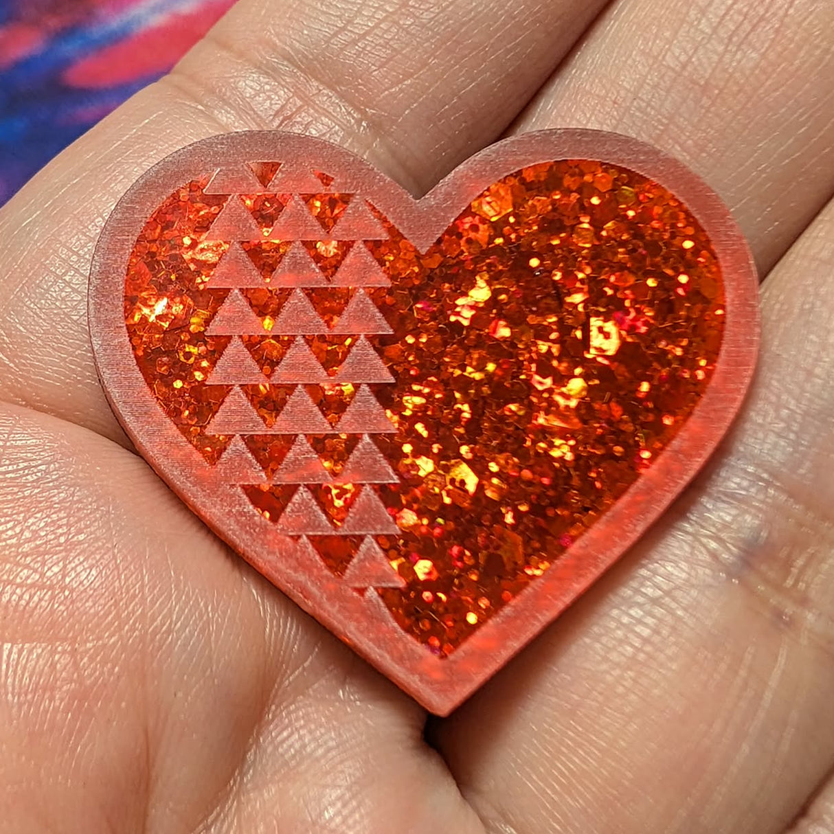 1.5" Red Thunder-Heart Glitter Cabochons - S231
