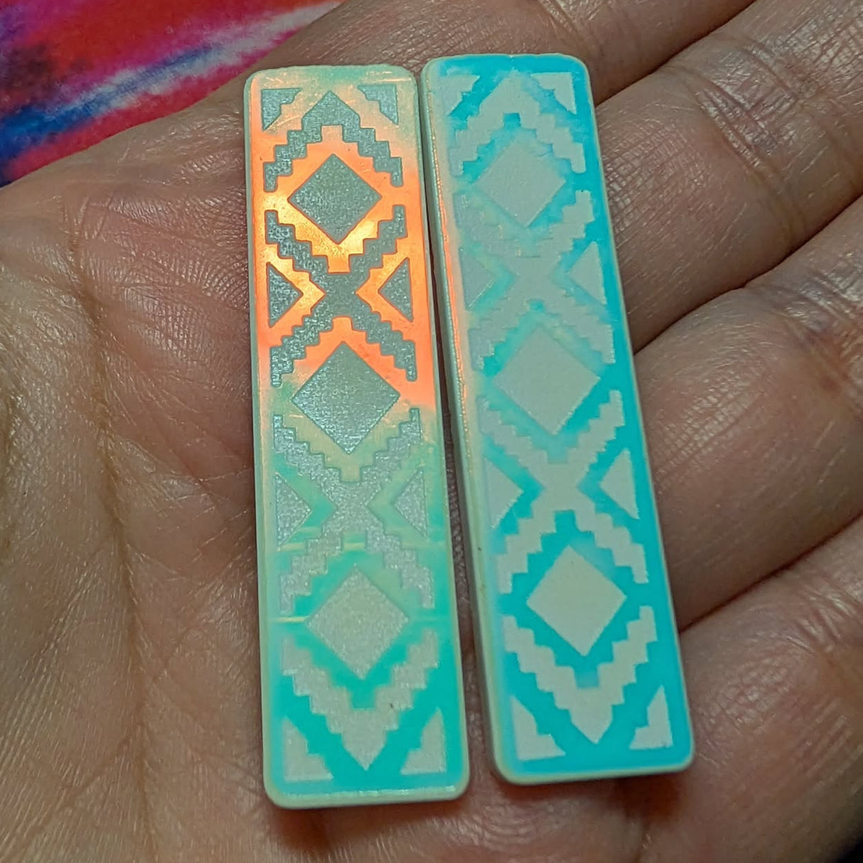 2" White Iridescent Tribal Rectangle - S117