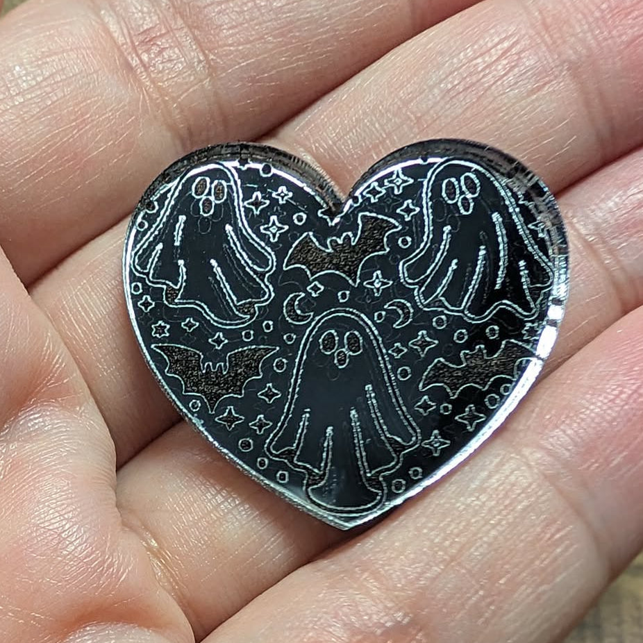 1" SpookyBoo Heart Mirror Cabochon - S177