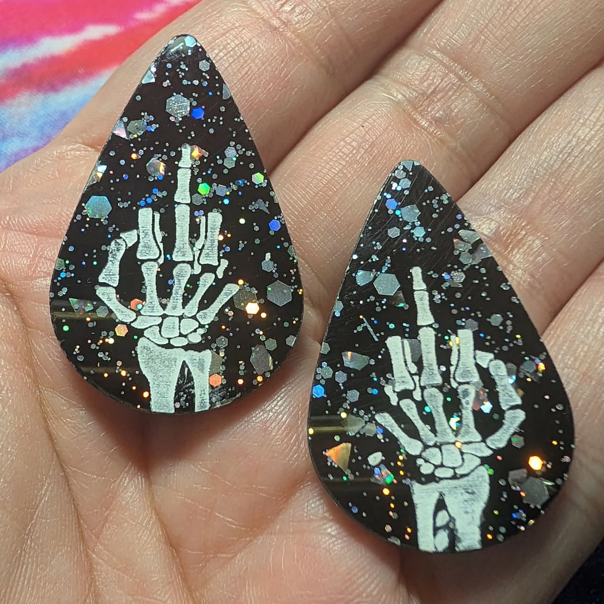 1.5" Bird from Beyond Holo Glitter Teardrop Cabochons - S237