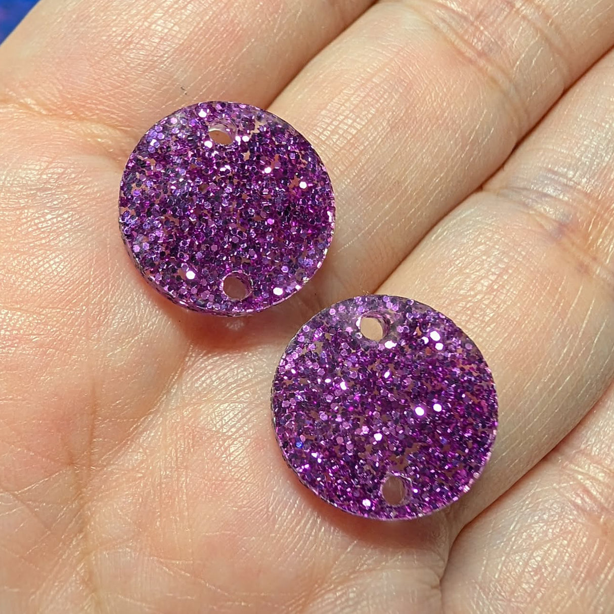 5/8" Acrylic Purple Glitter Round Connectors - P152