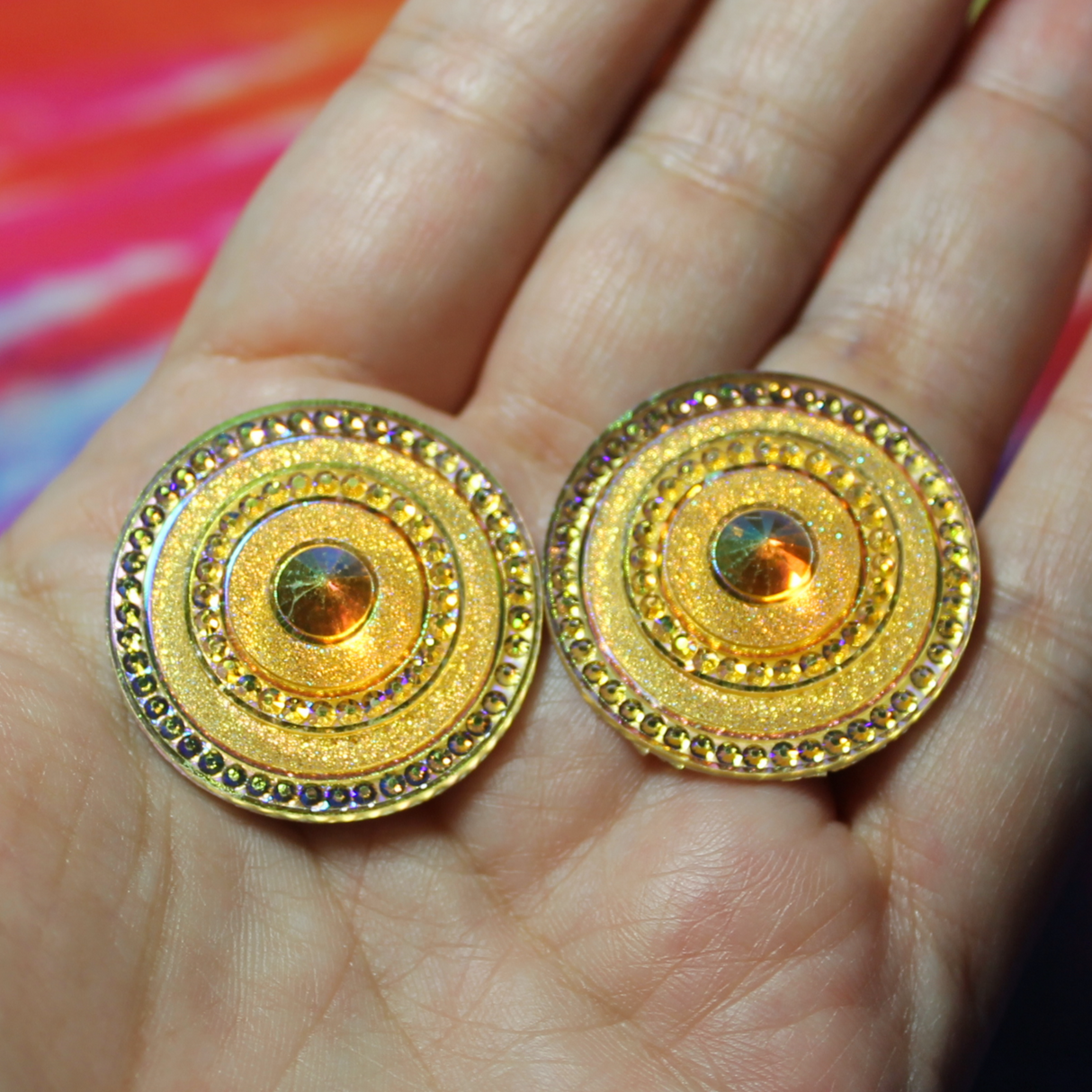 Light Orange Round Spaceship AB Resin Cabochon Gems - S142