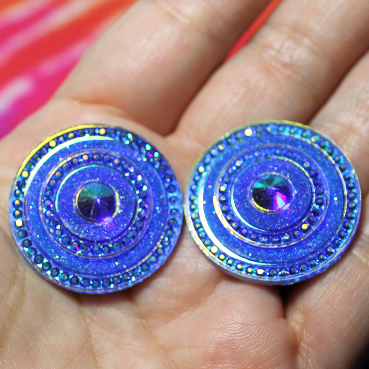 Blue Round Spaceship AB Resin Cabochon Gems - S141