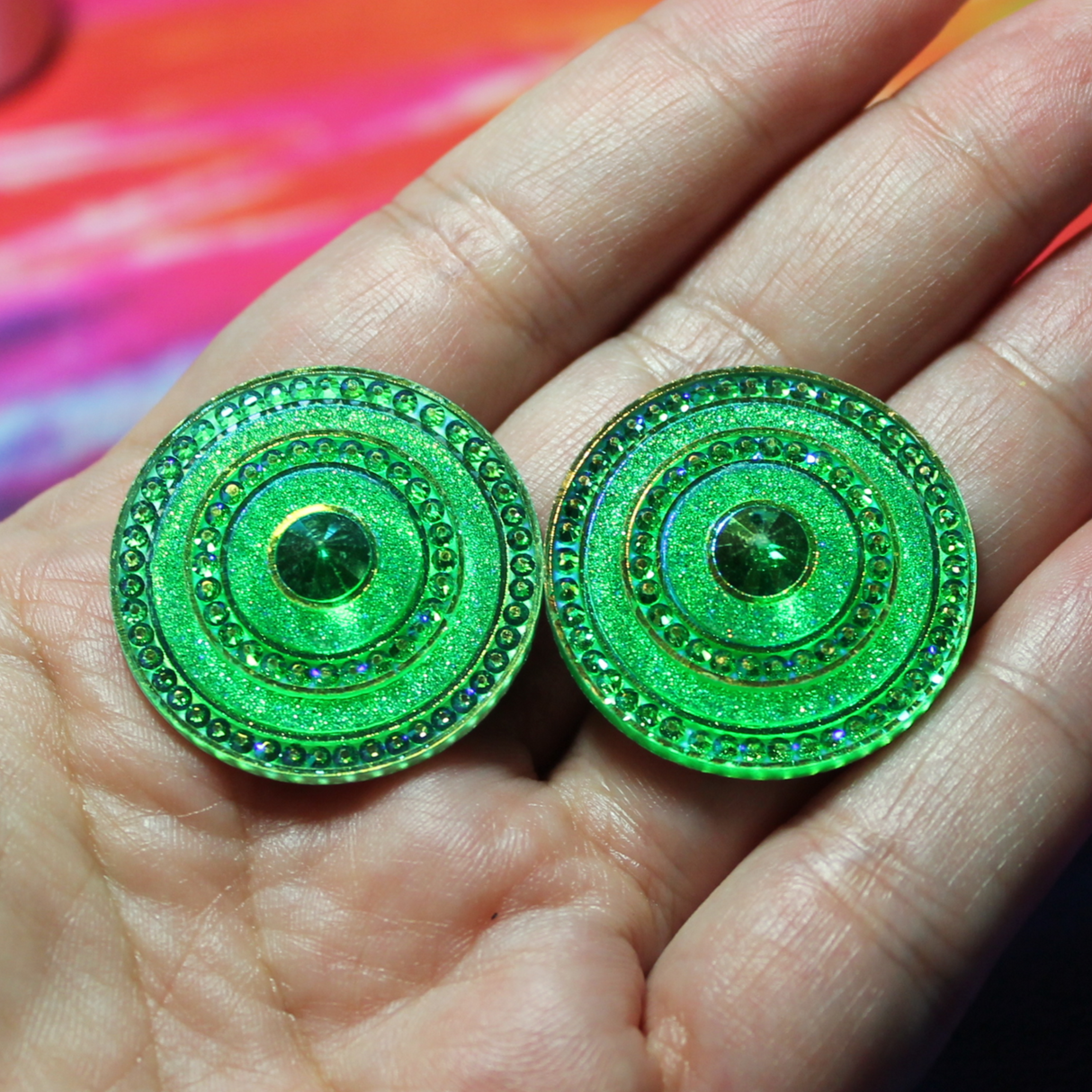 Green Round Spaceship AB Resin Cabochon Gems - S170