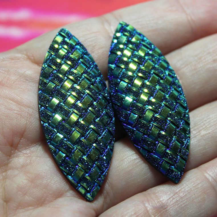 Dark Blue AB Navette Basket Weave Resin Flatback Gems - S179