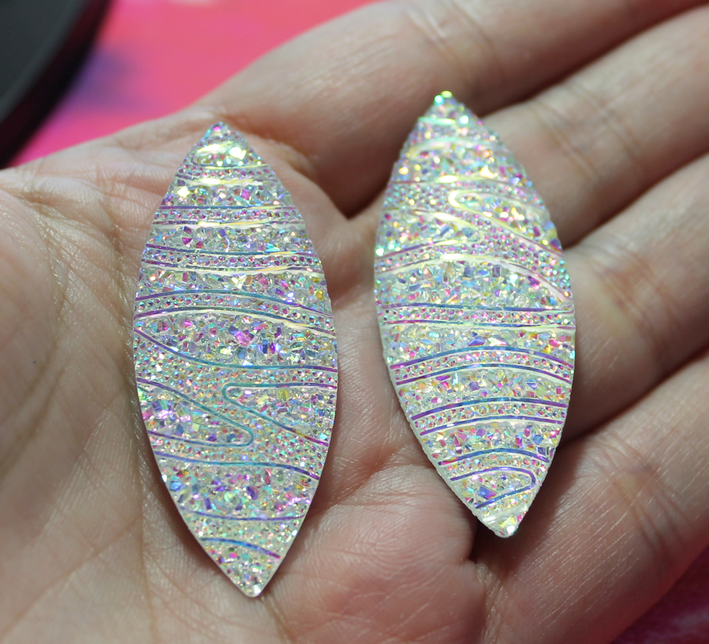 Clear AB Druzy Navette Flatback Gems - S2