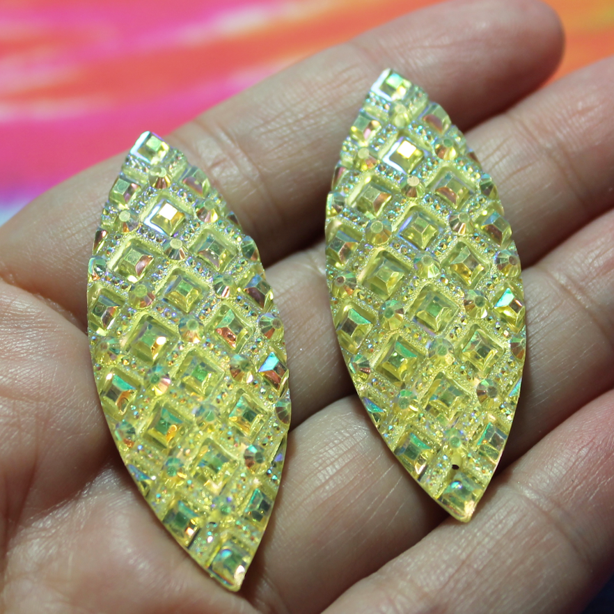 Lemon Ice AB Studded Navette Resin sew on Gems - S188