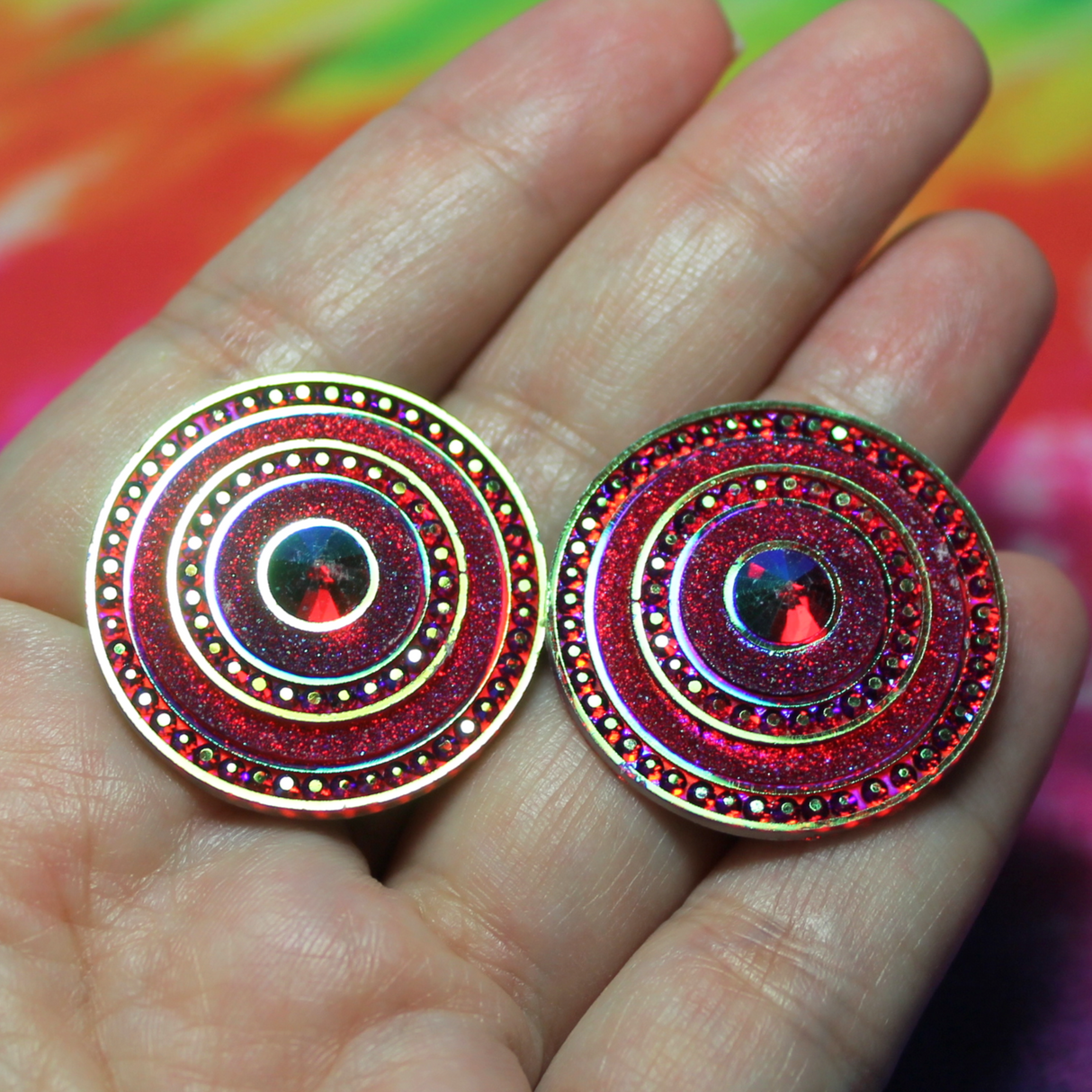 Red Round Spaceship AB Resin Cabochon Gems - S194