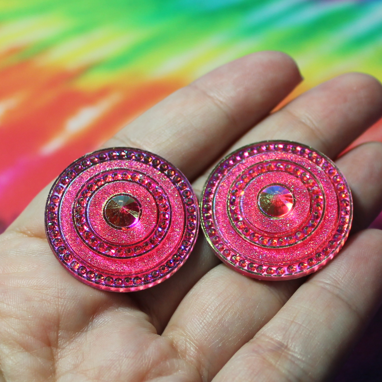 Fuchsia Round Spaceship AB Resin Cabochon Gems - S195