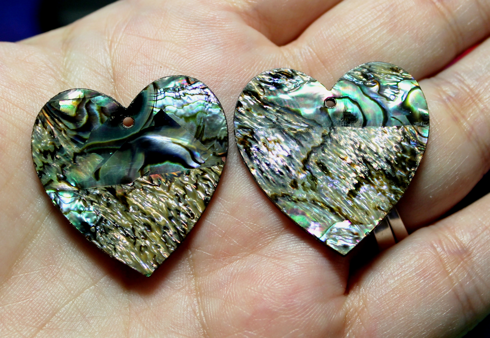 Abalone Veneer Acrylic Hearts - S40