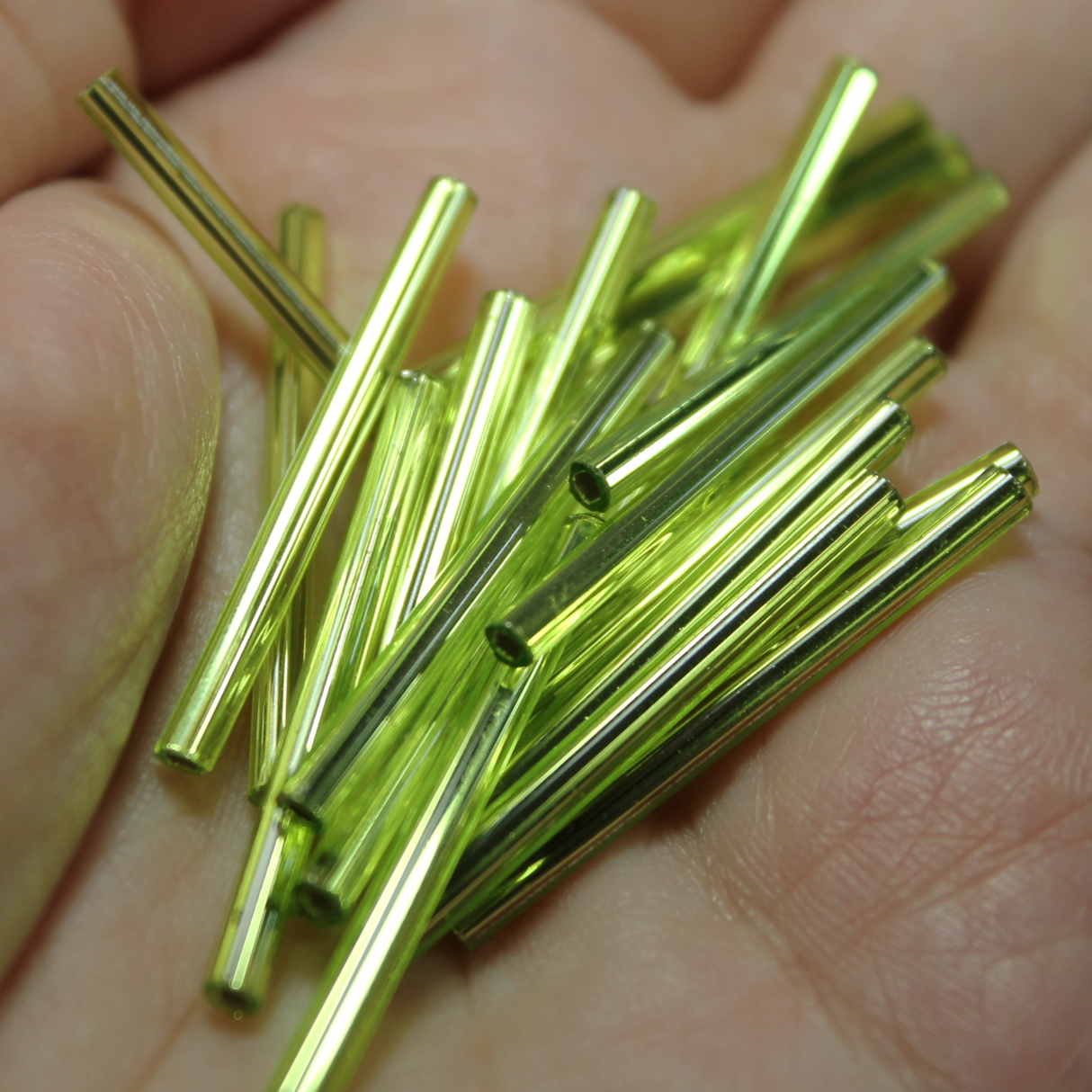 30mm Straight Bugles - Silver Lined Lime - B010