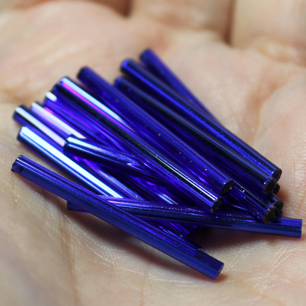 30mm Straight Bugles - Silver Lined Blue - B05