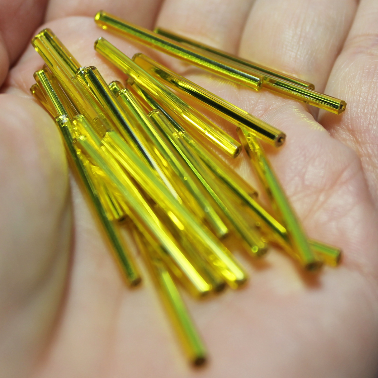 30mm Straight Bugles - Silver Lined Yellow - B06