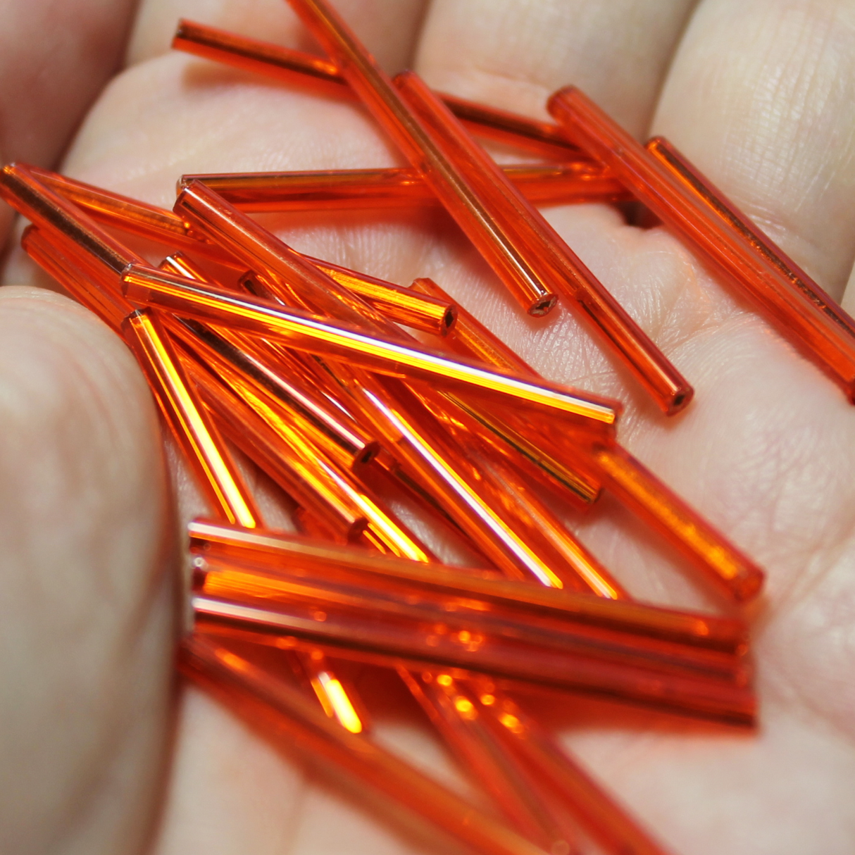 30mm Straight Bugles - Silver Lined Orange - B08