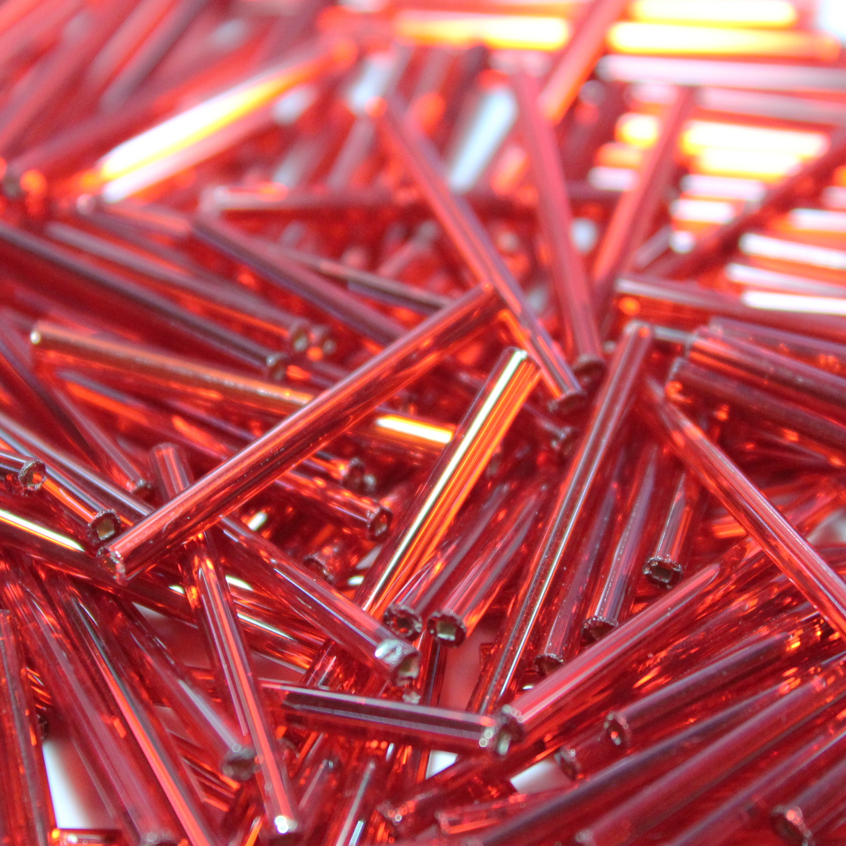 30mm Straight Bugles - Silver Lined Red - B09