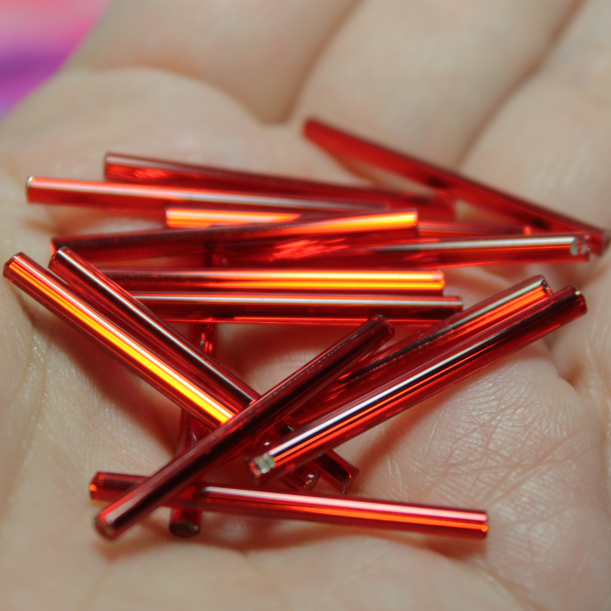 30mm Straight Bugles - Silver Lined Red - B09