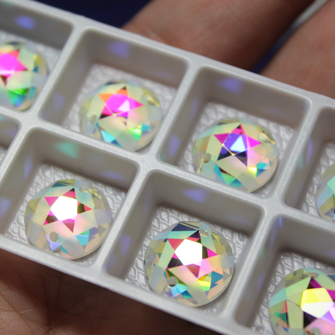 12mm (4 pr) Semi-Frosted Circle w/ Star Glass AB Rhinestone - C223