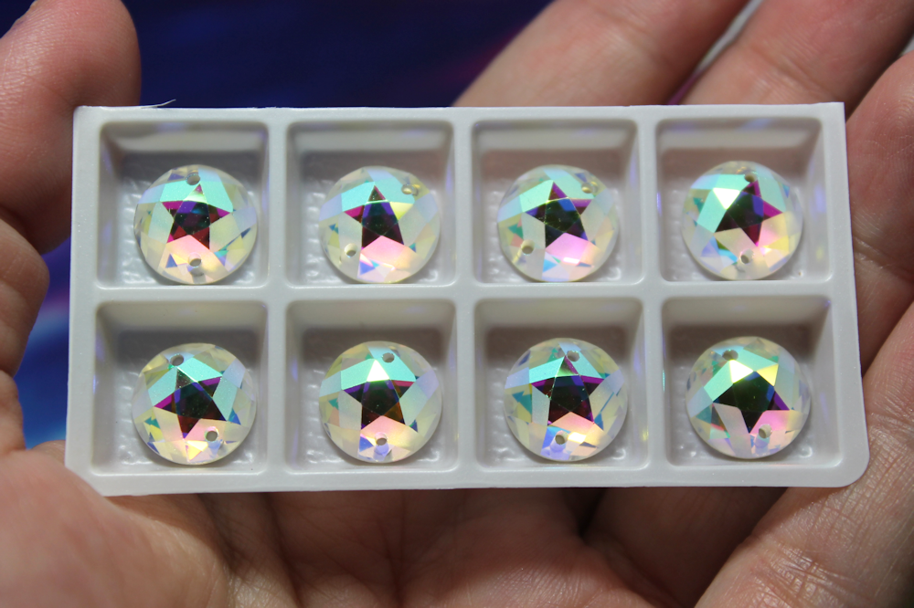 12mm (4 pr) Semi-Frosted Circle w/ Star Glass AB Rhinestone - C223