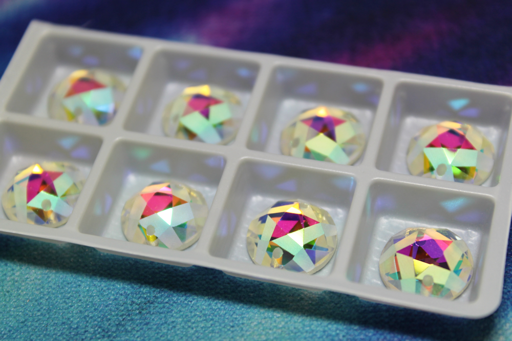 12mm (4 pr) Semi-Frosted Circle w/ Star Glass AB Rhinestone - C223