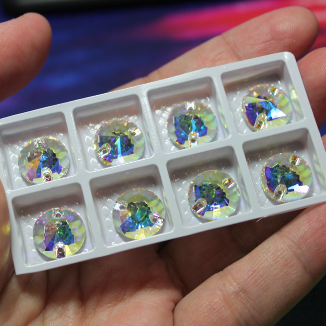 12mm (4 pr) Glass Rivoli Clear AB Rhinestone - C225