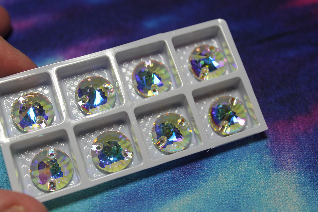 12mm (4 pr) Glass Rivoli Clear AB Rhinestone - C225