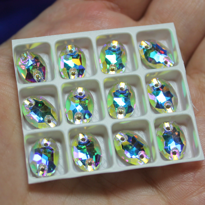 7x10mm (6 pr) Glass Oval Clear AB Rhinestone - C226