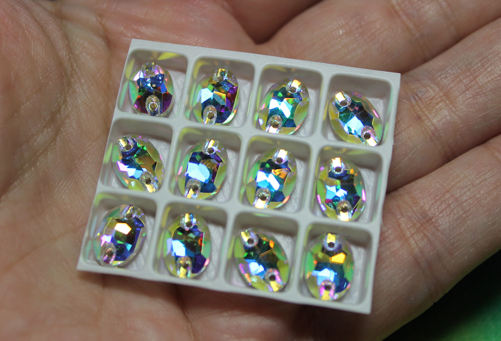 7x10mm (6 pr) Glass Oval Clear AB Rhinestone - C226