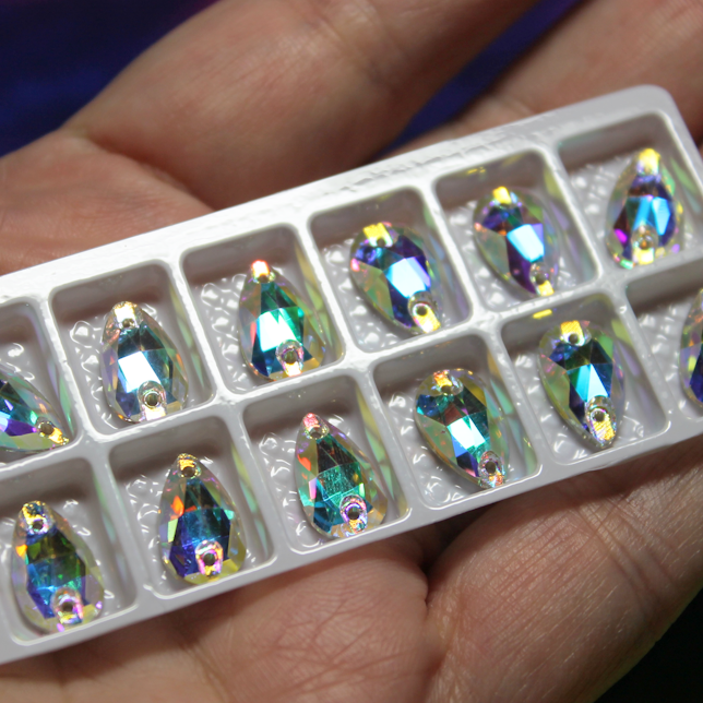 7x12mm (6 pr) Glass Teardrop Clear AB Rhinestone - C227
