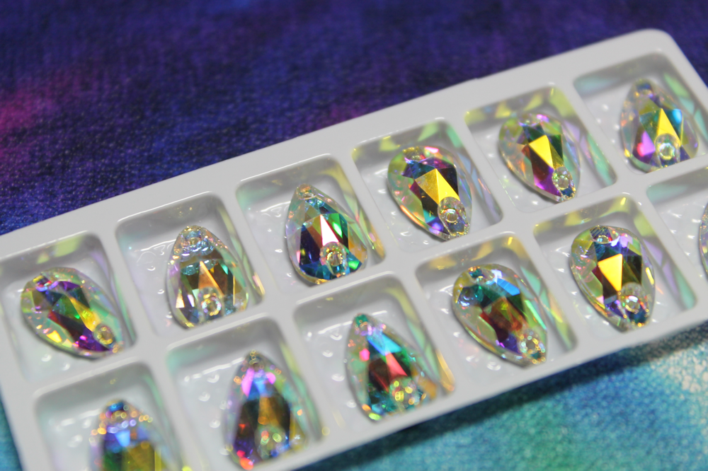 7x12mm (6 pr) Glass Teardrop Clear AB Rhinestone - C227