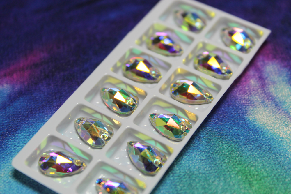 7x12mm (6 pr) Glass Teardrop Clear AB Rhinestone - C227